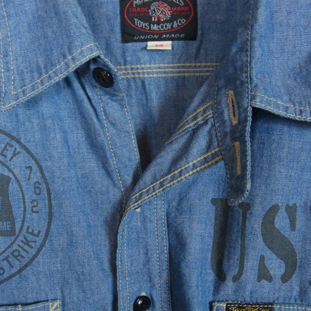 TOY'S McCOY トイズマッコイ TMS1903 CHAMBRAY SHIRT MARILYN MONROE MISS TORPEDO マリリンモンロー プリント シャンブレー 長袖シャツ ブルー系 14【中古】