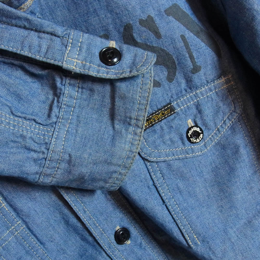 TOY'S McCOY トイズマッコイ TMS1903 CHAMBRAY SHIRT MARILYN MONROE MISS TORPEDO マリリンモンロー プリント シャンブレー 長袖シャツ ブルー系 14【中古】