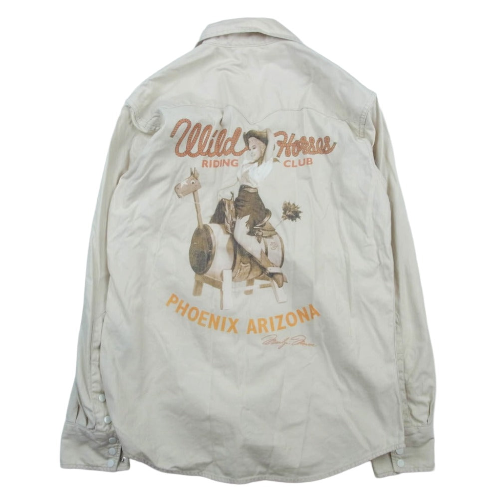 TOY'S McCOY トイズマッコイ TMS1907 SATIN WESTERN SHIRTMARILYN MONROE WILD HORSES マリリン・モンロー プリント ウエスタンシャツ ベージュ系 15【中古】