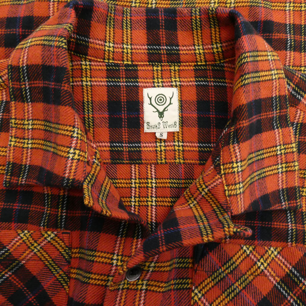South2 West8 サウスツーウェストエイト LQ747 6 Pocket Shirt オープンカラー ポケット 長袖 チェック シャツ レッド系 S【中古】