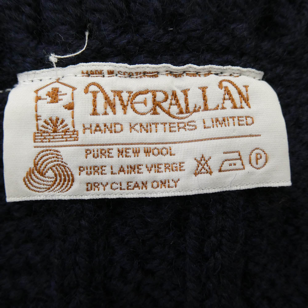 【茶タグ】INVERALLAN ネイビー ウールマフラー フリンジ付き INVERALLAN インバーアラン 茶タグ HANDKNIT SOLID MUFFLER ハンド