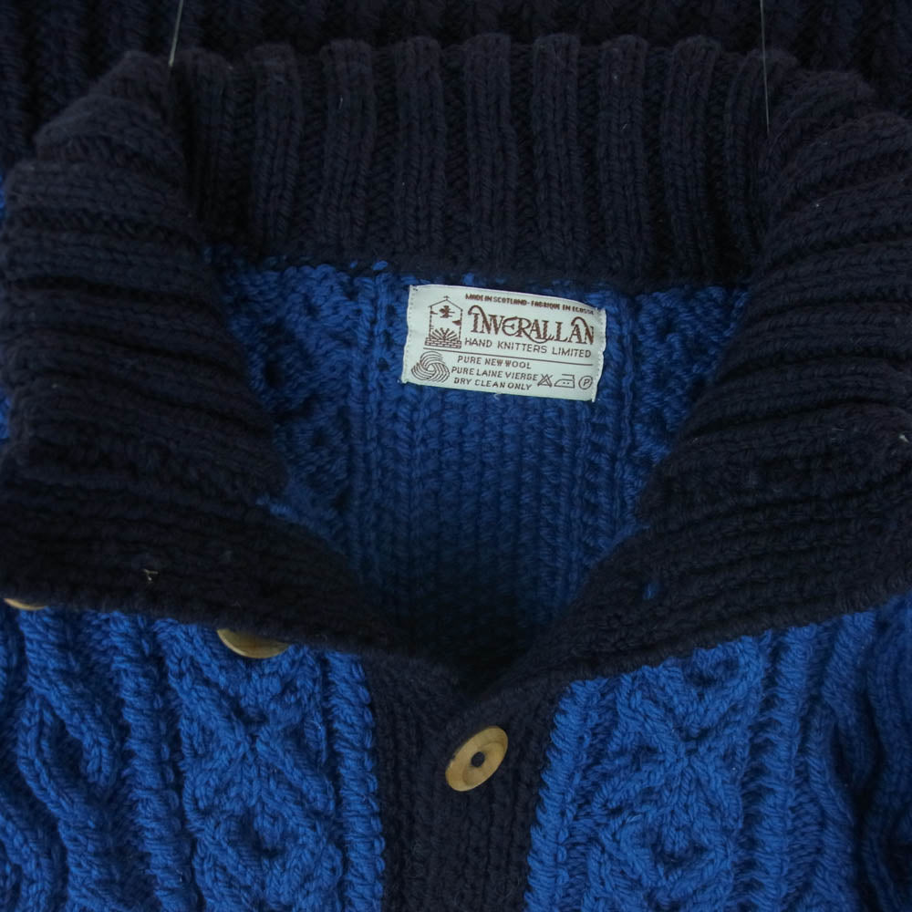 INVERALLAN インバーアラン 茶タグ TOMORROWLAND別注 アラン カーディガン ウール 英国製 ブルー系 ダークネイビー系【中古】