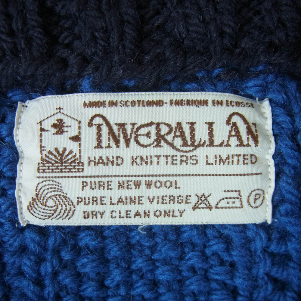 INVERALLAN インバーアラン 茶タグ TOMORROWLAND別注 アラン カーディガン ウール 英国製 ブルー系 ダークネイビー系【中古】