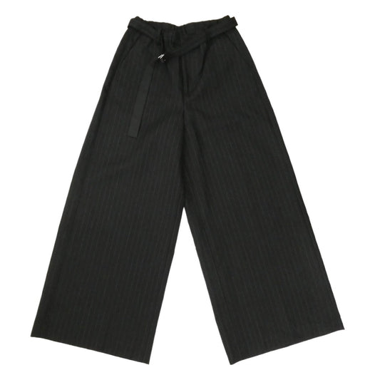 Sacai サカイ 24AW 24-07415 Chalk Stripe Pants ストライプ ベルテッド ウール ワイド スラックスパンツ ブラック系 2【中古】