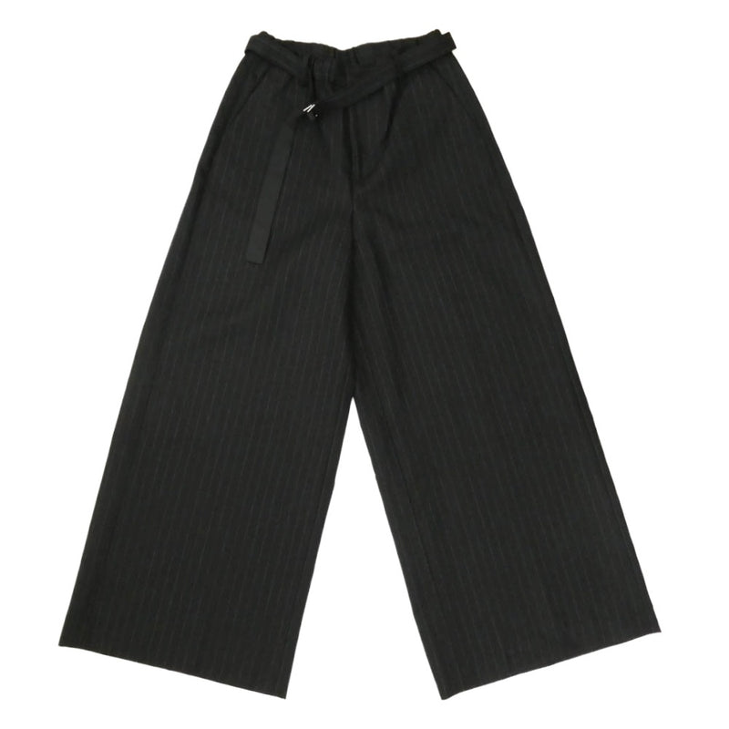 Sacai サカイ 24AW 24-07415 Chalk Stripe Pants ストライプ ベルテッド ウール ワイド スラックスパンツ ブラック系 2【中古】