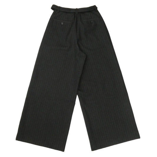 Sacai サカイ 24AW 24-07415 Chalk Stripe Pants ストライプ ベルテッド ウール ワイド スラックスパンツ ブラック系 2【中古】