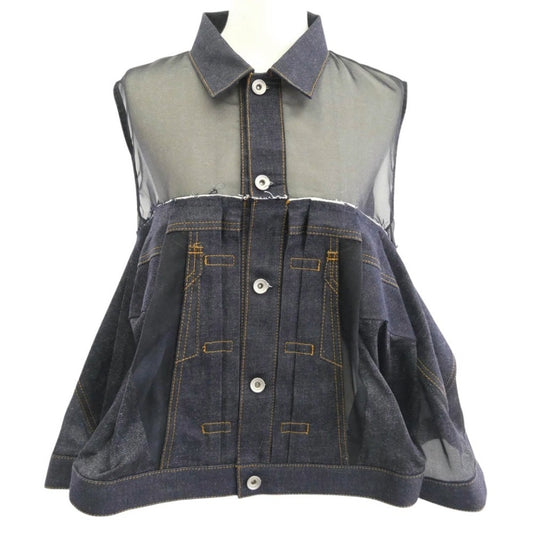 Sacai サカイ 25SS 25-07715 Denim Mix Shirt INDIGO デニムミックス ドッキング シースルー デニムジャケット ケープ ポンチョ インディゴブルー系 ブラック系 3【美品】【中古】