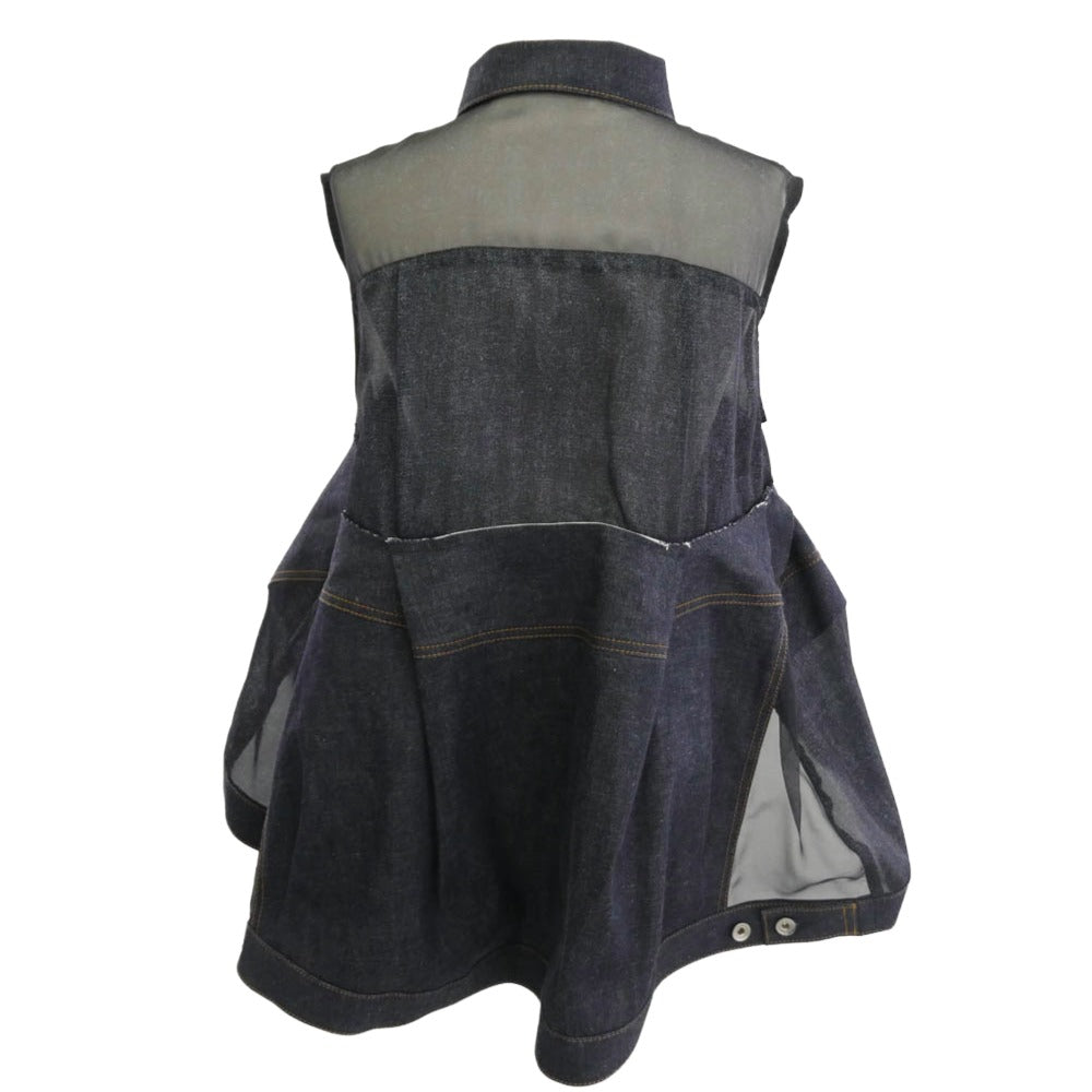 Sacai サカイ 25SS 25-07715 Denim Mix Shirt INDIGO デニムミックス ドッキング シースルー デニムジャケット ケープ ポンチョ インディゴブルー系 ブラック系 3【美品】【中古】