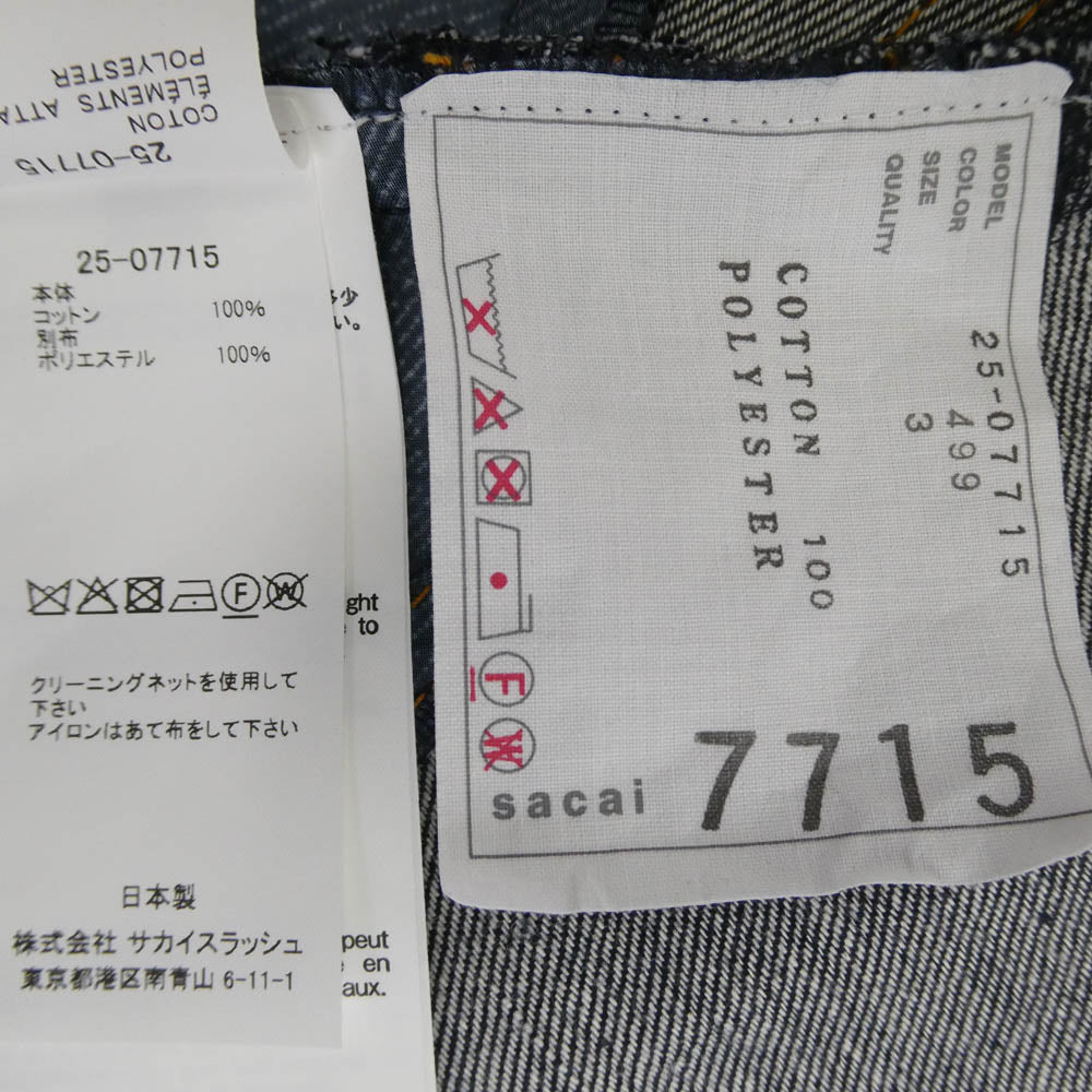 Sacai サカイ 25SS 25-07715 Denim Mix Shirt INDIGO デニムミックス ドッキング シースルー デニムジャケット ケープ ポンチョ インディゴブルー系 ブラック系 3【美品】【中古】