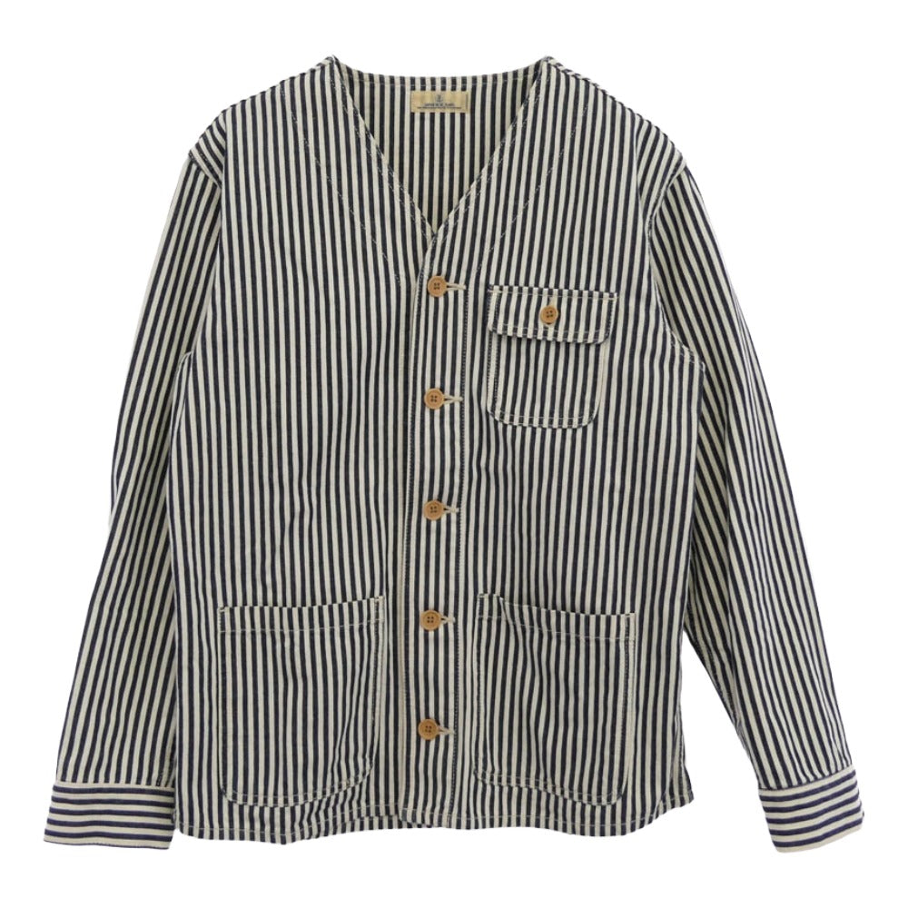 JAPAN BLUE JEANS ジャパンブルージーンズ COVERALL ノーカラー ストライプ ジャケット マルチカラー系 ネイビー系 M【中古】