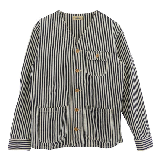 JAPAN BLUE JEANS ジャパンブルージーンズ COVERALL ノーカラー ストライプ ジャケット マルチカラー系 ネイビー系 M【中古】