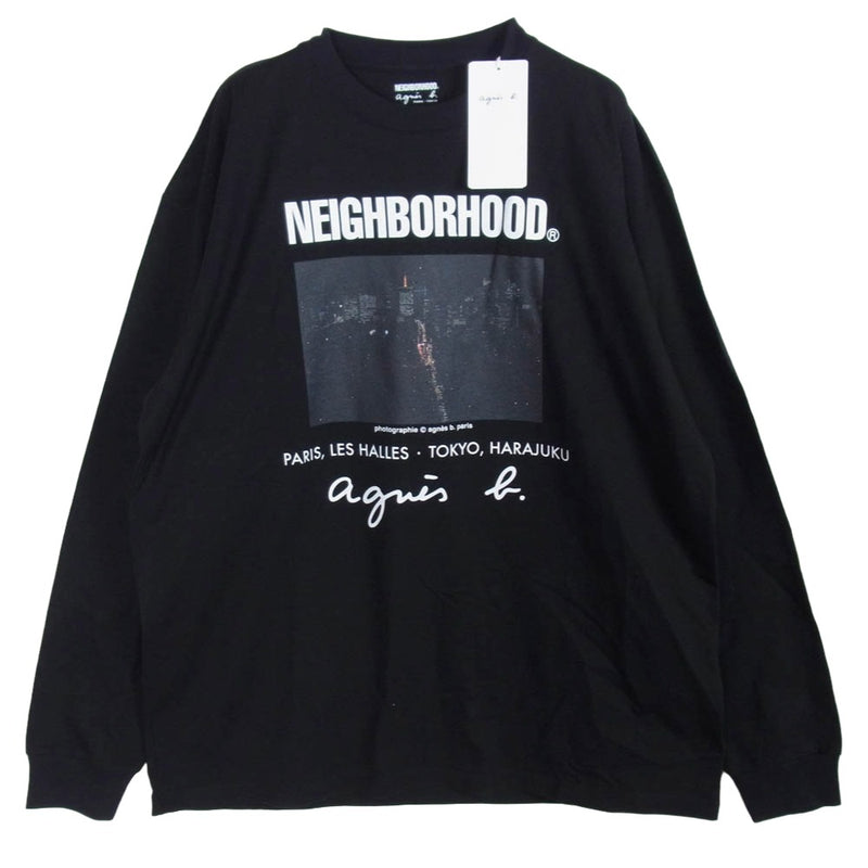 NEIGHBORHOOD ネイバーフッド 25AW EDK5SFK4 252727ON-CSM06S NH X AGNES B. . CREWNECK LS-2 アニエスベー Wネーム クルーネック 長袖 Tシャツ ロンT ブラック系 XL【新古品】【未使用】【中古】