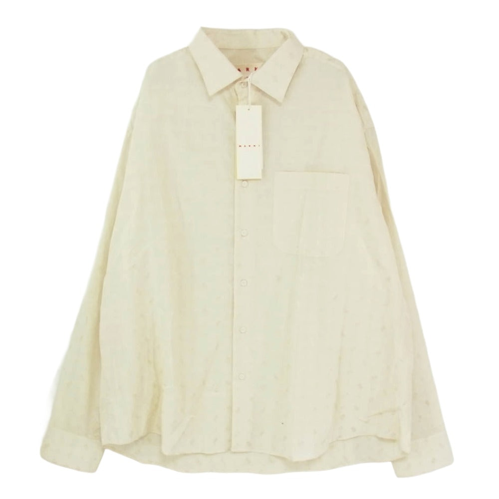 MARNI マルニ 25SS CUMU0348A0 GEOMETRIC JACQUARD SHIRT ジオメトリック ジャカード 長袖 シャツ ベージュ系 46【新古品】【未使用】【中古】