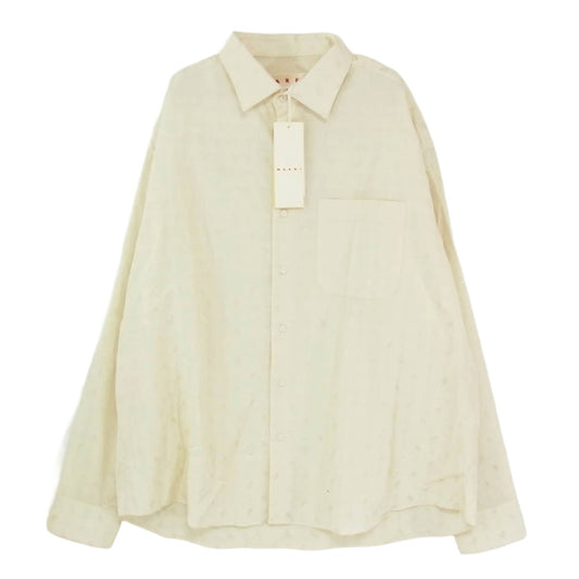 MARNI マルニ 25SS CUMU0348A0 GEOMETRIC JACQUARD SHIRT ジオメトリック ジャカード 長袖 シャツ ベージュ系 46【新古品】【未使用】【中古】