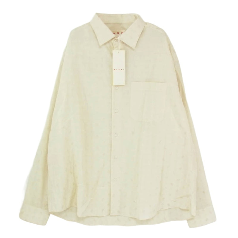 MARNI マルニ 25SS CUMU0348A0 GEOMETRIC JACQUARD SHIRT ジオメトリック ジャカード 長袖 シャツ ベージュ系 46【新古品】【未使用】【中古】