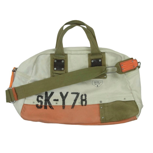 DIESEL ディーゼル キャンバス ボストン バッグ ショルダーバッグ オフホワイト系 オレンジ系 カーキグリーン系【中古】