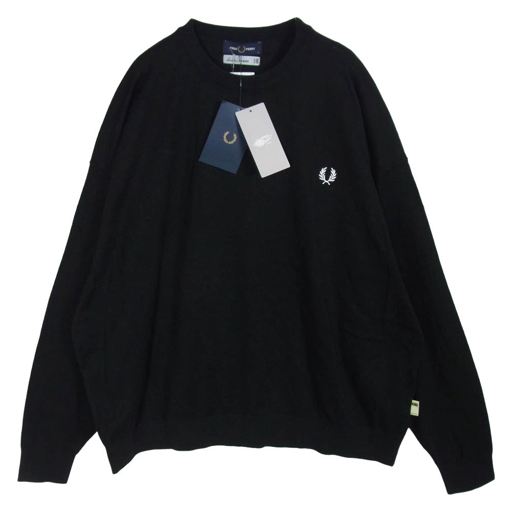 エスエスズィー FZ3267 11-15-1918-060-19-20 FRED PERRY フレッドペリー 別注 BEAMS ビームス ロゴ刺繍 クルーネック ニット セーター ブラック系 L【新古品】【未使用】【中古】