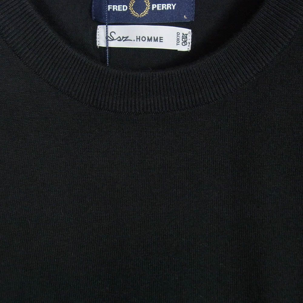 エスエスズィー FZ3267 11-15-1918-060-19-20 FRED PERRY フレッドペリー 別注 BEAMS ビームス ロゴ刺繍 クルーネック ニット セーター ブラック系 L【新古品】【未使用】【中古】