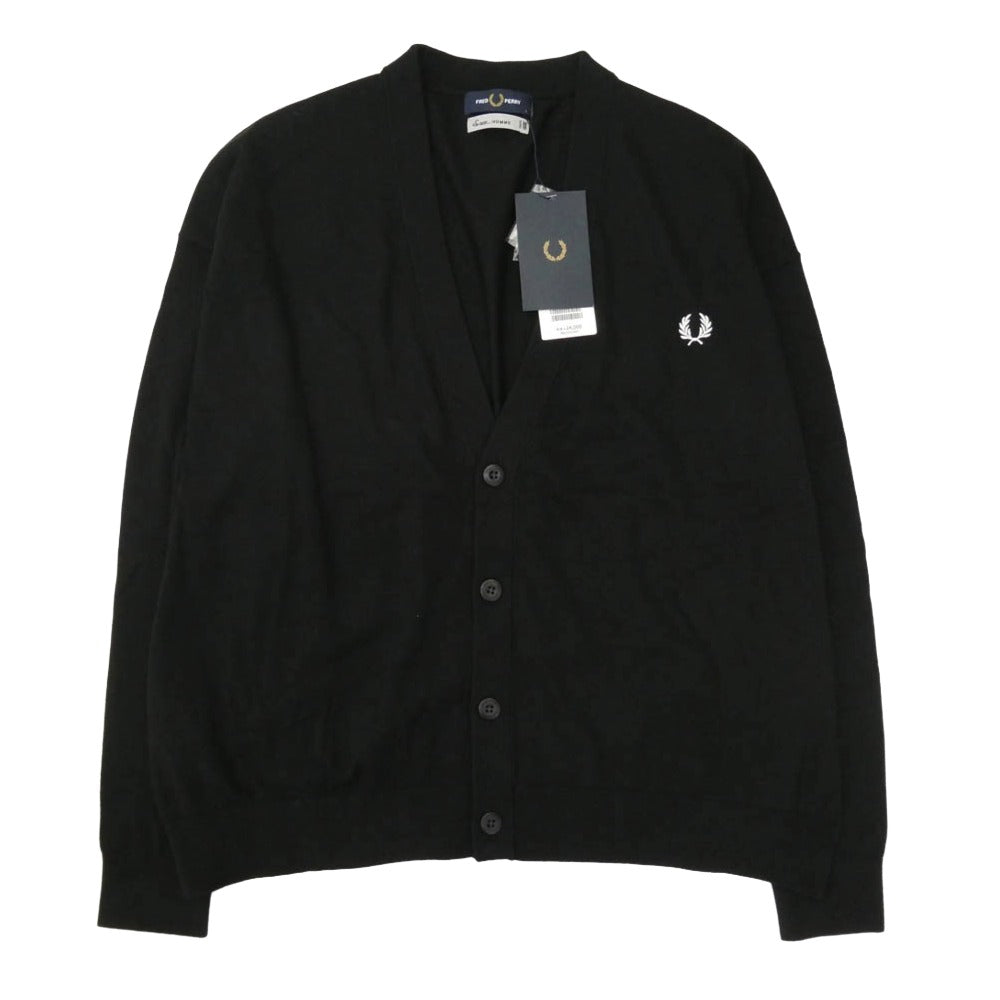 エスエスズィー FZ3268 11-15-1917-060-19-20 FRED PERRY フレッドペリー 別注 BEAMS ビームス ロゴ刺繍 Vネック ニット カーディガン ブラック系 L【新古品】【未使用】【中古】