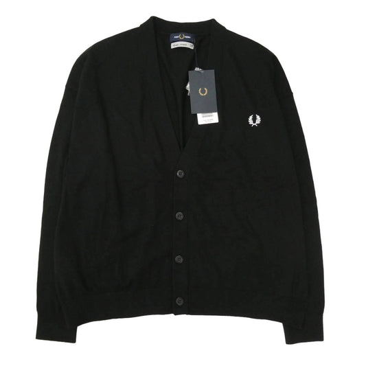 エスエスズィー FZ3268 11-15-1917-060-19-20 FRED PERRY フレッドペリー 別注 BEAMS ビームス ロゴ刺繍 Vネック ニット カーディガン ブラック系 L【新古品】【未使用】【中古】