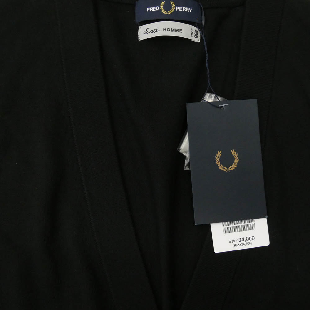 エスエスズィー FZ3268 11-15-1917-060-19-20 FRED PERRY フレッドペリー 別注 BEAMS ビームス ロゴ刺繍 Vネック ニット カーディガン ブラック系 L【新古品】【未使用】【中古】