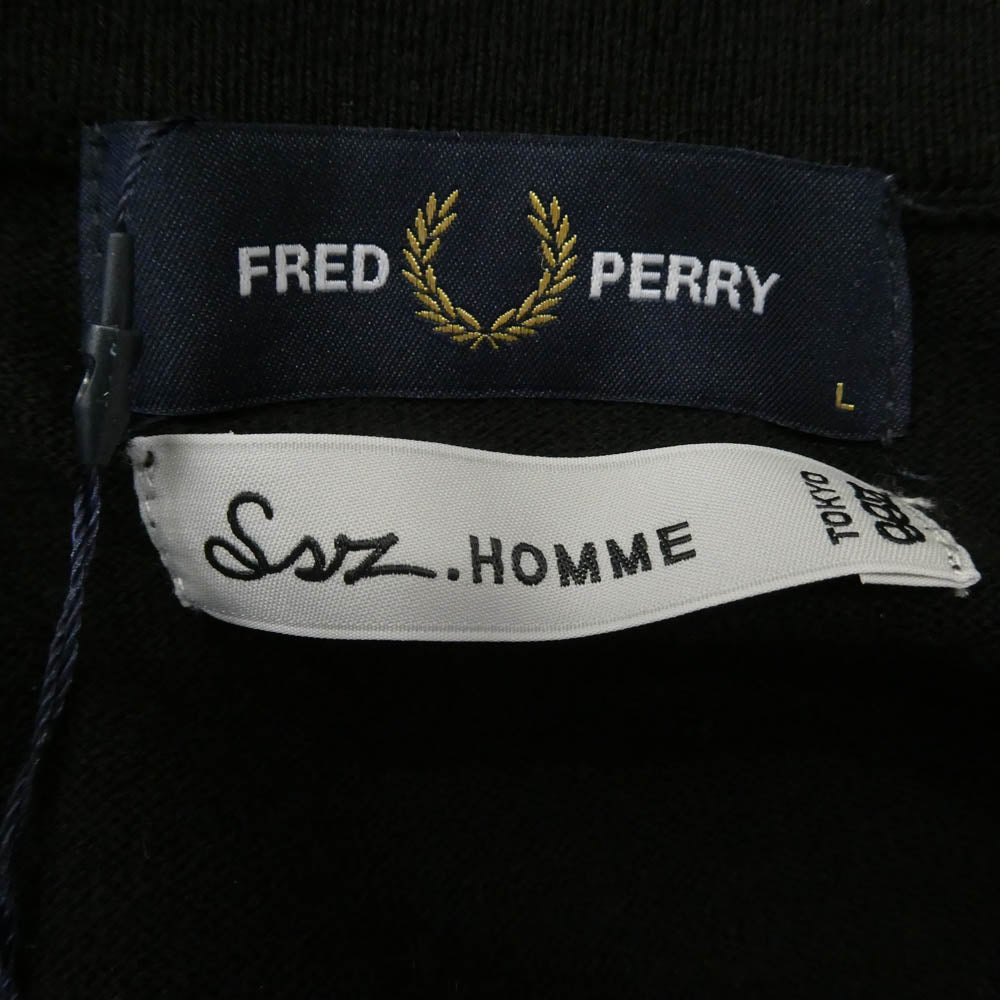 エスエスズィー FZ3268 11-15-1917-060-19-20 FRED PERRY フレッドペリー 別注 BEAMS ビームス ロゴ刺繍 Vネック ニット カーディガン ブラック系 L【新古品】【未使用】【中古】