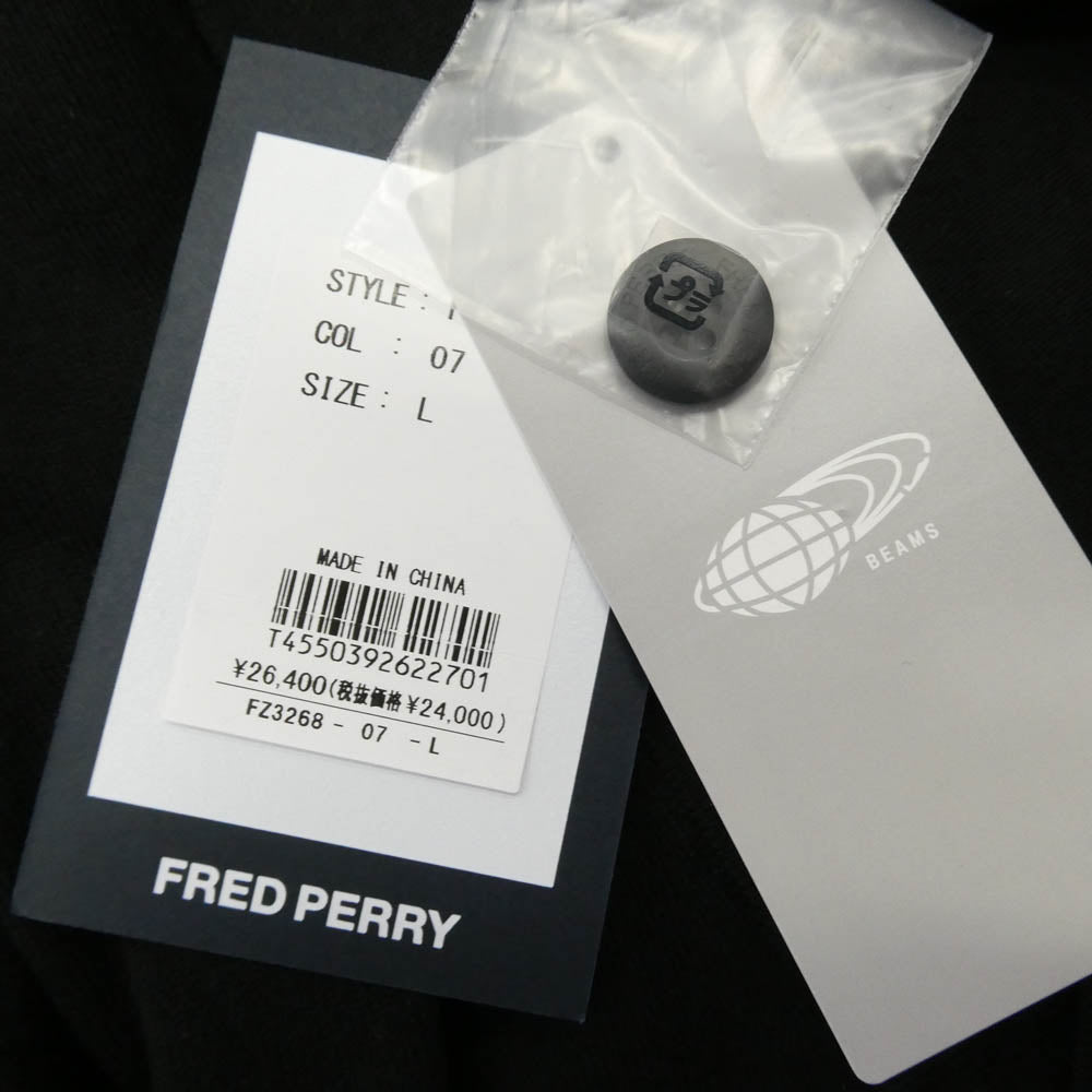 エスエスズィー FZ3268 11-15-1917-060-19-20 FRED PERRY フレッドペリー 別注 BEAMS ビームス ロゴ刺繍 Vネック ニット カーディガン ブラック系 L【新古品】【未使用】【中古】