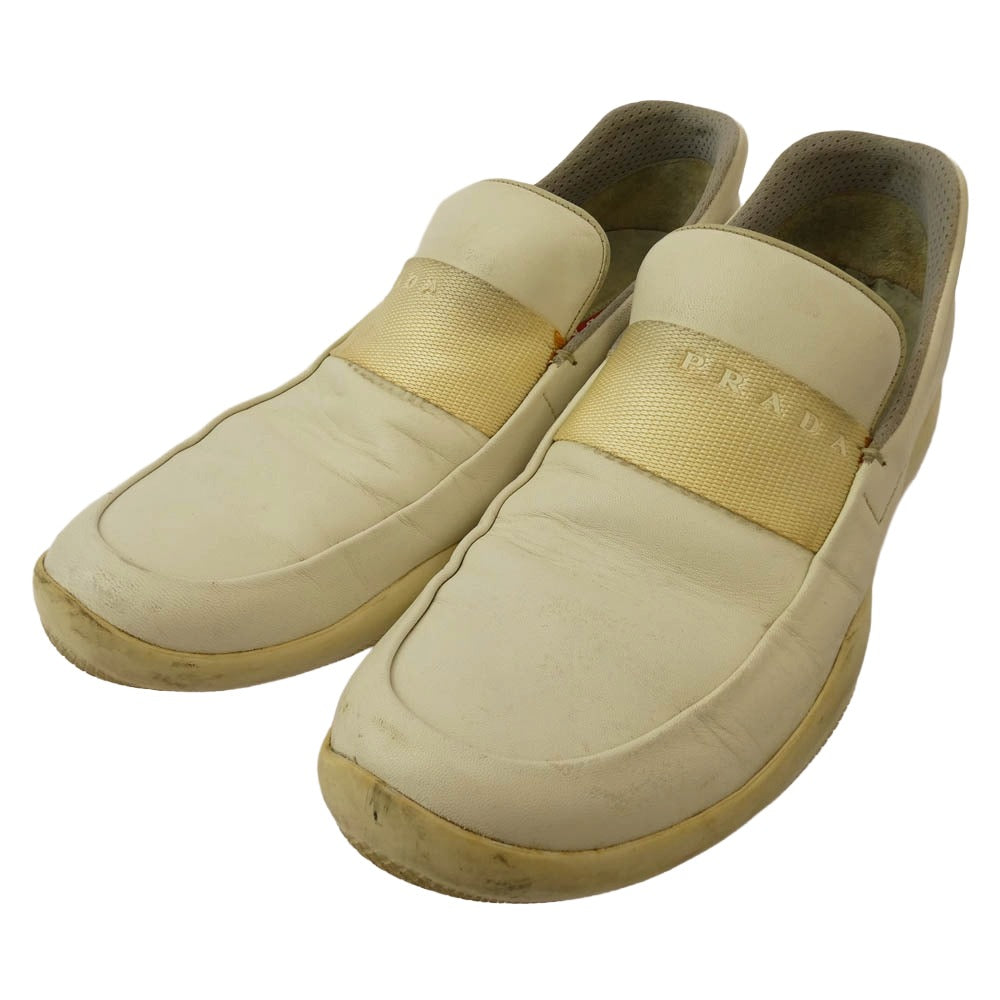 PRADA SPORTS プラダスポーツ D1023 ロゴ レザ－ スリッポン ローファー ホワイト系 26.5cm【中古】