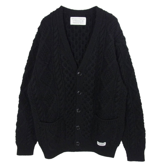 WACKO MARIA ワコマリア FISHERMANS ARAN CARDIGAN フィッシャーマン アラン ニット カーディガン ブラック系 S【中古】