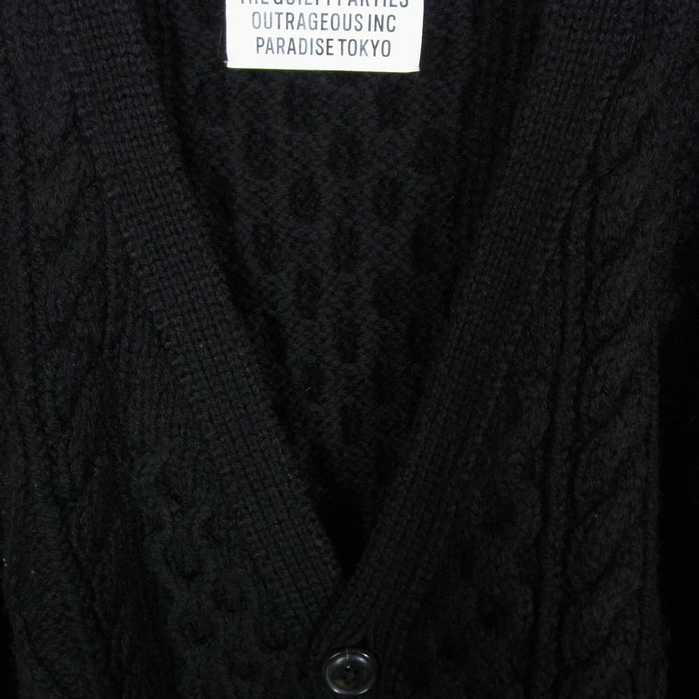 WACKO MARIA ワコマリア FISHERMANS ARAN CARDIGAN フィッシャーマン アラン ニット カーディガン ブラック系 S【中古】