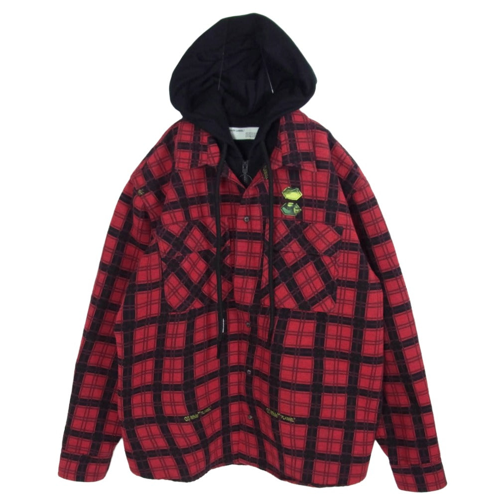 OFF-WHITE オフホワイト 20SS OMGA100R20G53001 フーディー パーカー レイヤード フランネル チェック シャツ レッド系 S【中古】