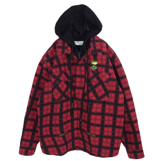 OFF-WHITE オフホワイト 20SS OMGA100R20G53001 フーディー パーカー レイヤード フランネル チェック シャツ レッド系 S【中古】
