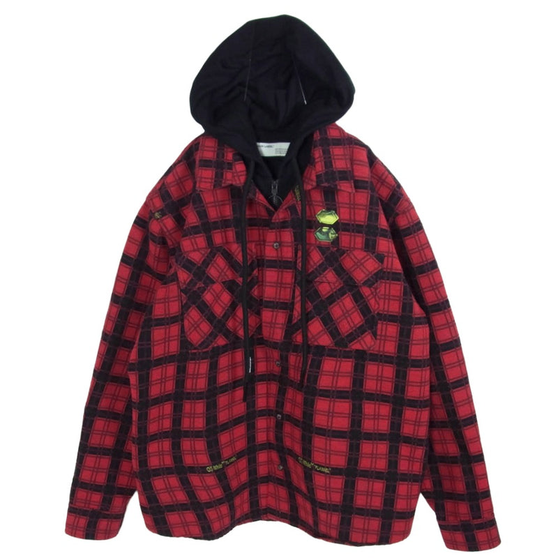 OFF-WHITE オフホワイト 20SS OMGA100R20G53001 フーディー パーカー レイヤード フランネル チェック シャツ レッド系 S【中古】
