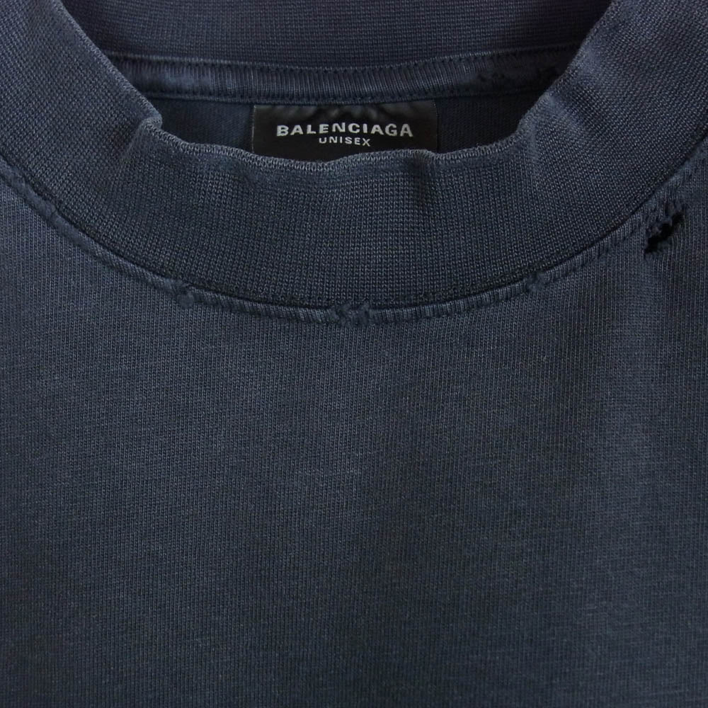 BALENCIAGA バレンシアガ 25SS 787349 TRVS8 3B Liquefied T-Shirt Oversized リキファイド ロゴ オーバーサイズ ダメージ加工 プリント 半袖 Tシャツ チャコール系 2【中古】