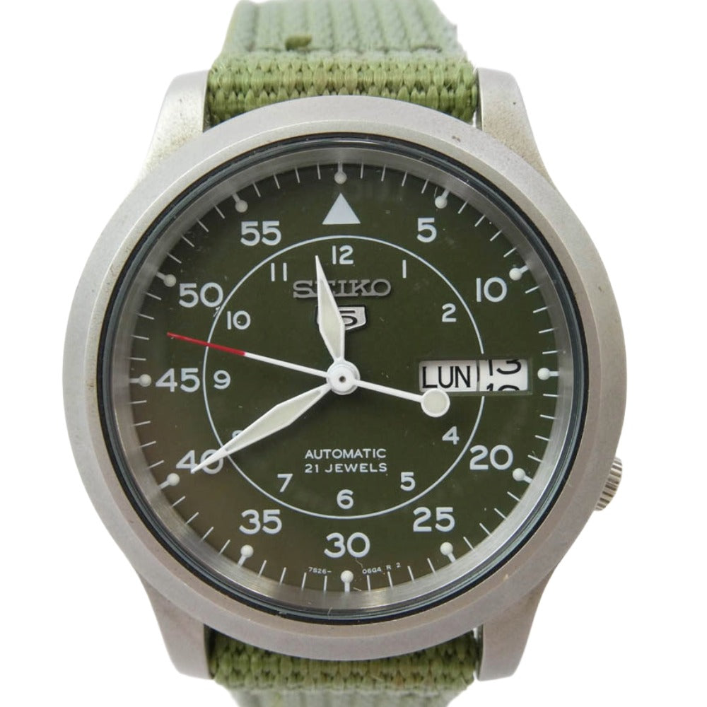 SEIKO セイコー 7S26-02J0 オートマチック 自動巻き 裏スケルトン ミリタリーウ ォッチ 腕時計 カーキ系【中古】
