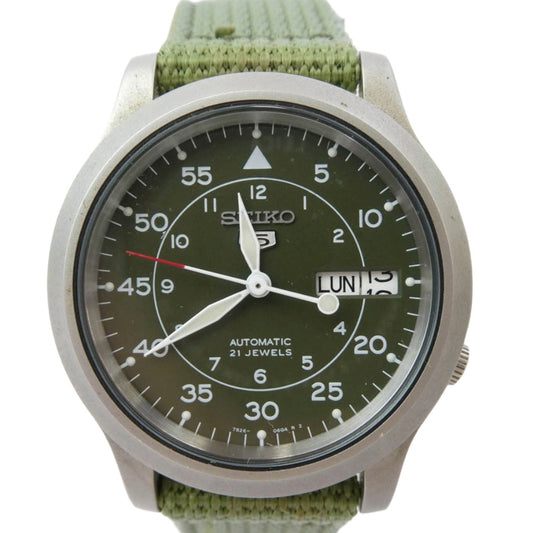 SEIKO セイコー 7S26-02J0 オートマチック 自動巻き 裏スケルトン ミリタリーウ ォッチ 腕時計 カーキ系【中古】
