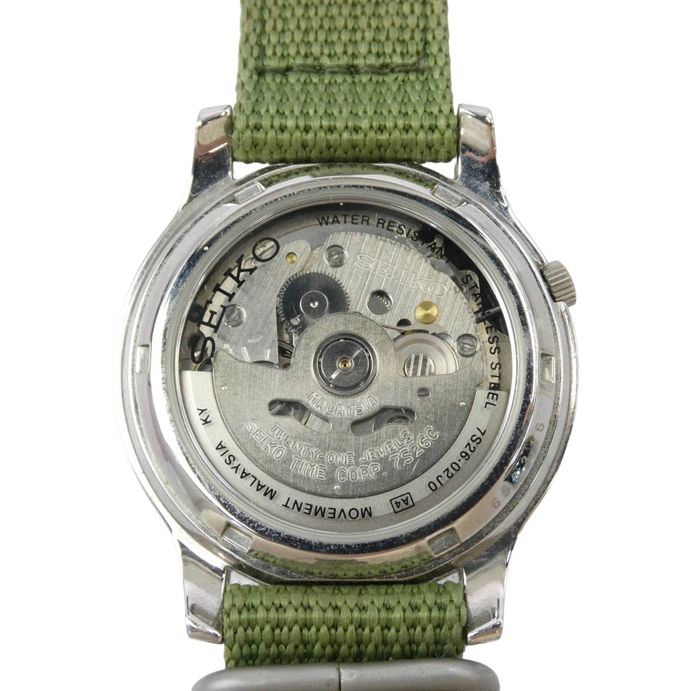 SEIKO セイコー 7S26-02J0 オートマチック 自動巻き 裏スケルトン ミリタリーウ ォッチ 腕時計 カーキ系【中古】