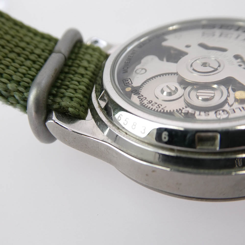 SEIKO セイコー 7S26-02J0 オートマチック 自動巻き 裏スケルトン ミリタリーウ ォッチ 腕時計 カーキ系【中古】