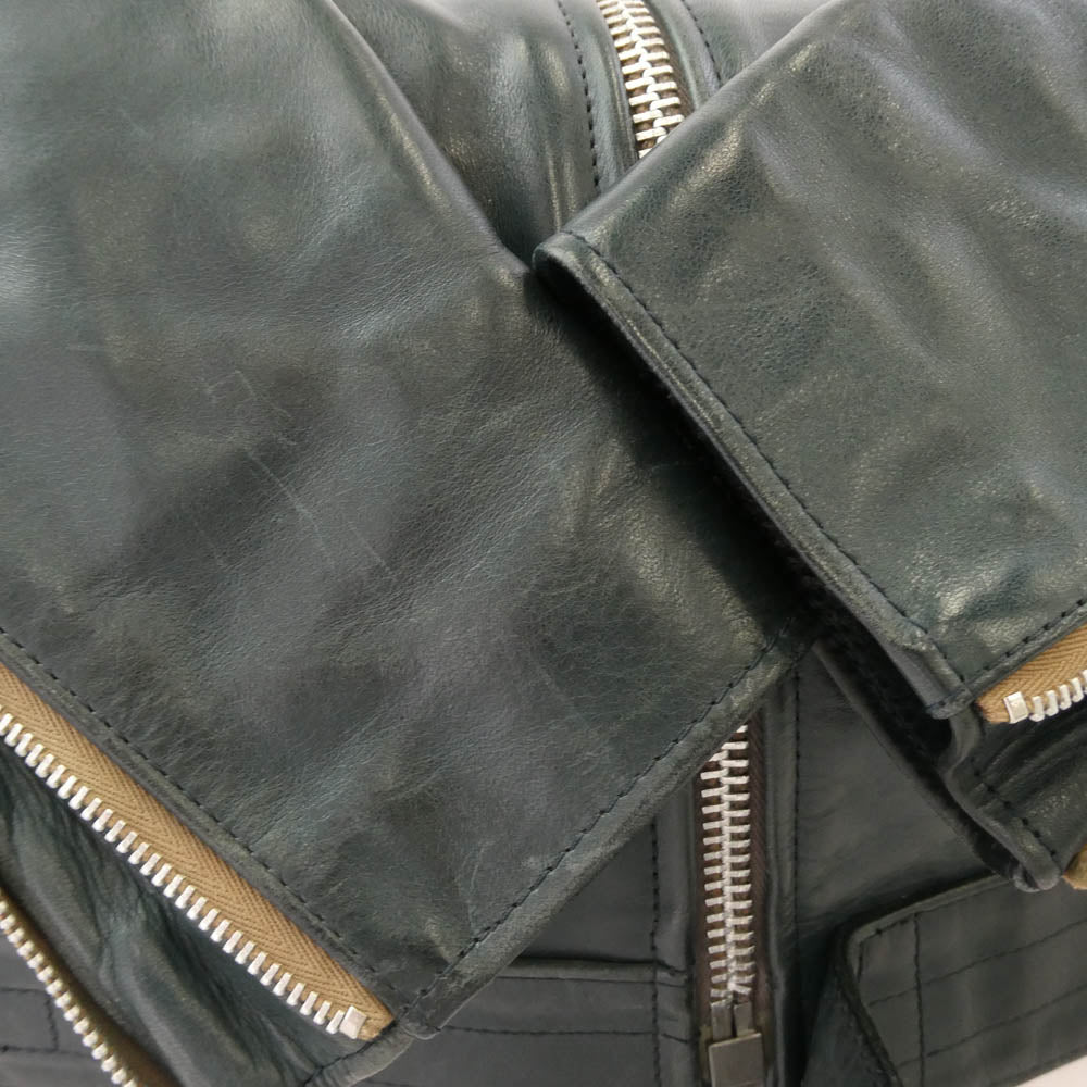 ADDICT CLOTHES アディクトクローズ 2896EX × FULLCOUNT フルカウント Horse-Hide British Riders Jacket ホースハイド ダブル ライダース ジャケット グリーン系 36【中古】