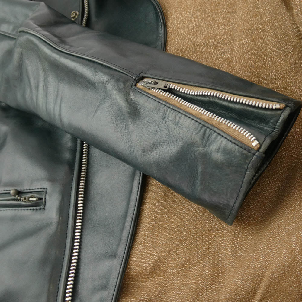 ADDICT CLOTHES アディクトクローズ 2896EX × FULLCOUNT フルカウント Horse-Hide British Riders Jacket ホースハイド ダブル ライダース ジャケット グリーン系 36【中古】