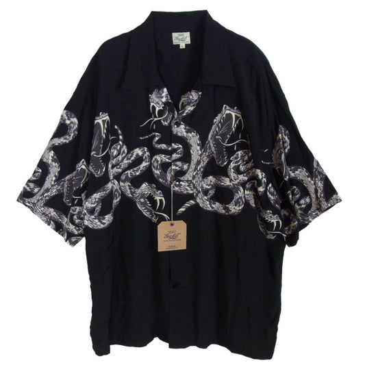 GOLD ゴールド GL39440 MONOTONE RATTLE SNAKE OPEN SHIRT モノトーン ラトル スネイク 半袖 オープンシャツ ブラック系 L【美品】【中古】