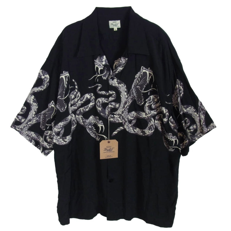 GOLD ゴールド GL39440 MONOTONE RATTLE SNAKE OPEN SHIRT モノトーン ラトル スネイク 半袖 オープンシャツ ブラック系 L【美品】【中古】
