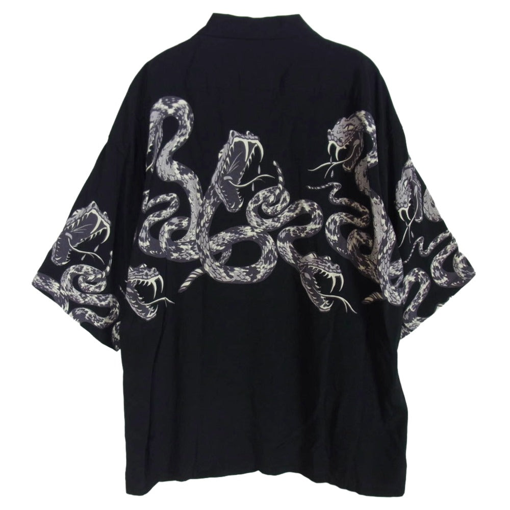 GOLD ゴールド GL39440 MONOTONE RATTLE SNAKE OPEN SHIRT モノトーン ラトル スネイク 半袖 オープンシャツ ブラック系 L【美品】【中古】