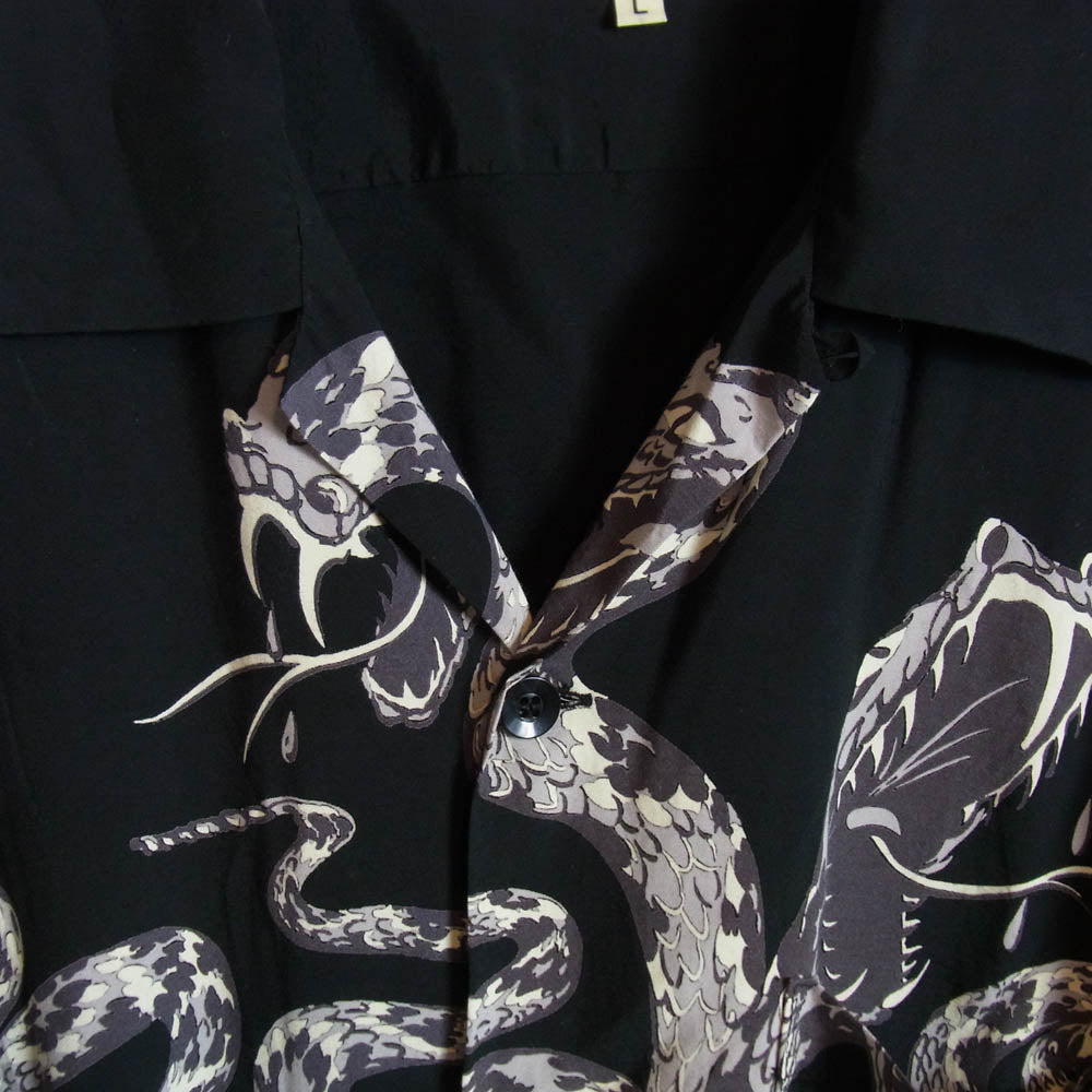 GOLD ゴールド GL39440 MONOTONE RATTLE SNAKE OPEN SHIRT モノトーン ラトル スネイク 半袖 オープンシャツ ブラック系 L【美品】【中古】