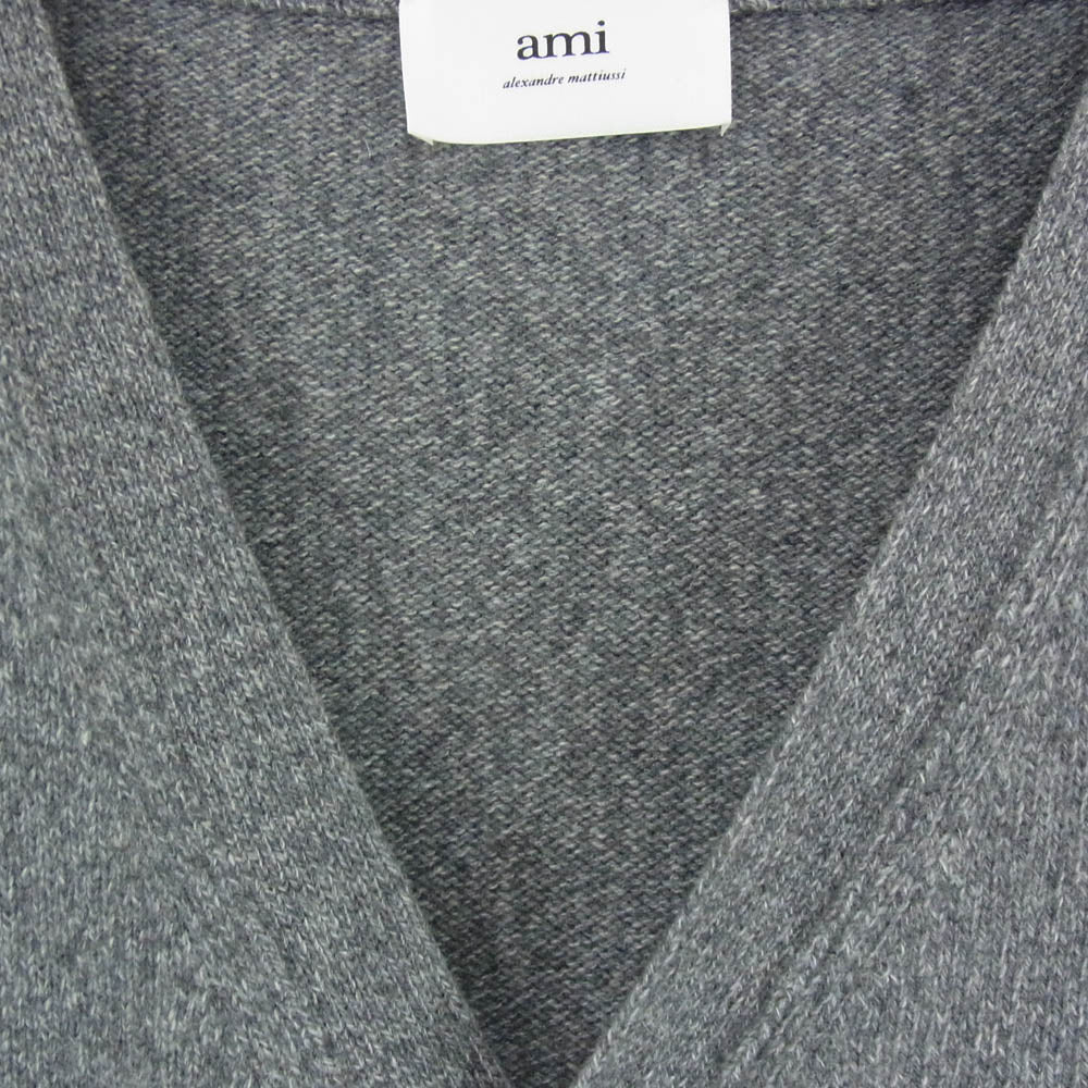 AMI PARIS アミパリス HKC127.005 DE COEUR ウール カシミア カシミヤ Vネック カーディガン グレー系 L【中古】