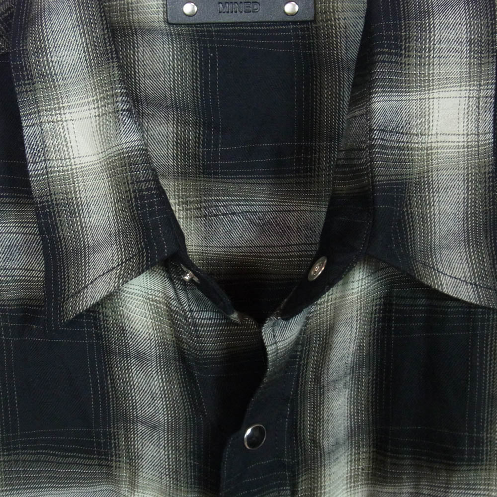 MINEDENIM マインデニム 2403-5003-97-022 Distortion Ombre Check L.Western SH ディストーション オンブレチェック 長袖 ウエスタン シャツ ブラック系 2【中古】