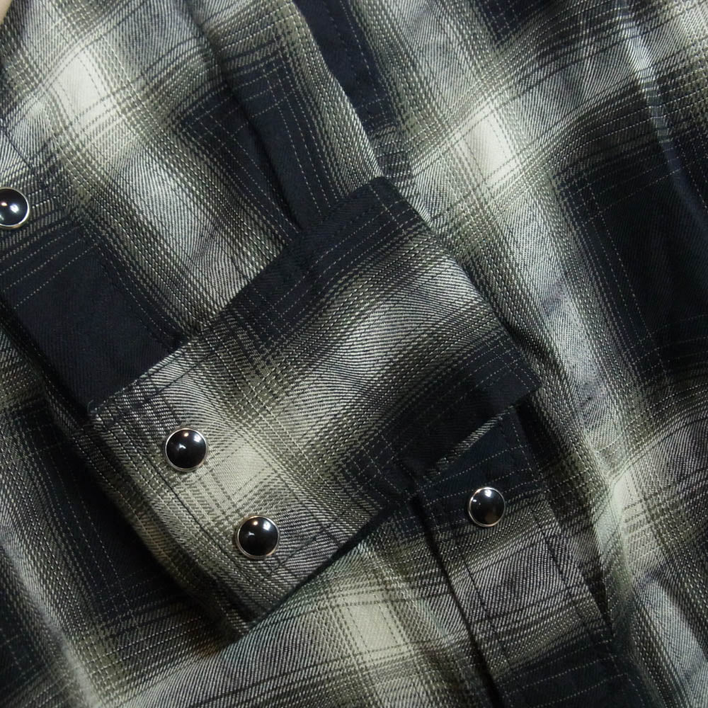 MINEDENIM マインデニム 2403-5003-97-022 Distortion Ombre Check L.Western SH ディストーション オンブレチェック 長袖 ウエスタン シャツ ブラック系 2【中古】