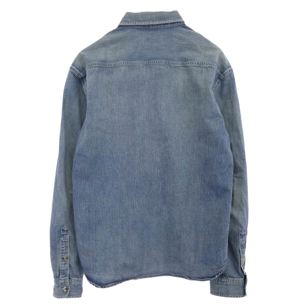 SAINT LAURENT サンローラン 823437 Y14MJ CASSANDRA SHIRT カサンドラ YSLロゴ刺繍 長袖 デニムシャツ ブルー系 L【中古】
