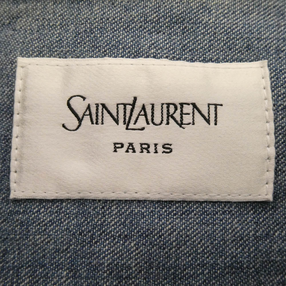 SAINT LAURENT サンローラン 823437 Y14MJ CASSANDRA SHIRT カサンドラ YSLロゴ刺繍 長袖 デニムシャツ ブルー系 L【中古】