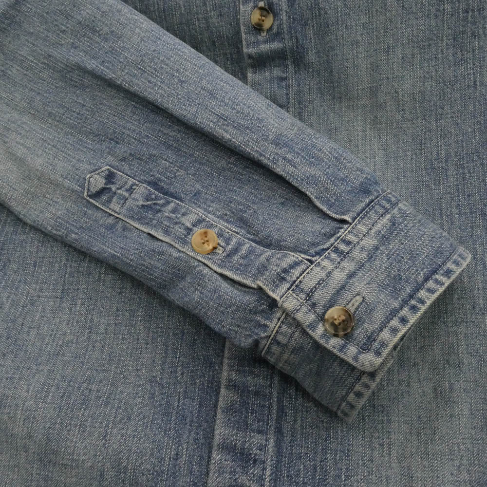 SAINT LAURENT サンローラン 823437 Y14MJ CASSANDRA SHIRT カサンドラ YSLロゴ刺繍 長袖 デニムシャツ ブルー系 L【中古】